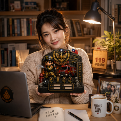 消防員客製化禮物｜3D 壓克力裝備櫃擺件｜名字專屬客製