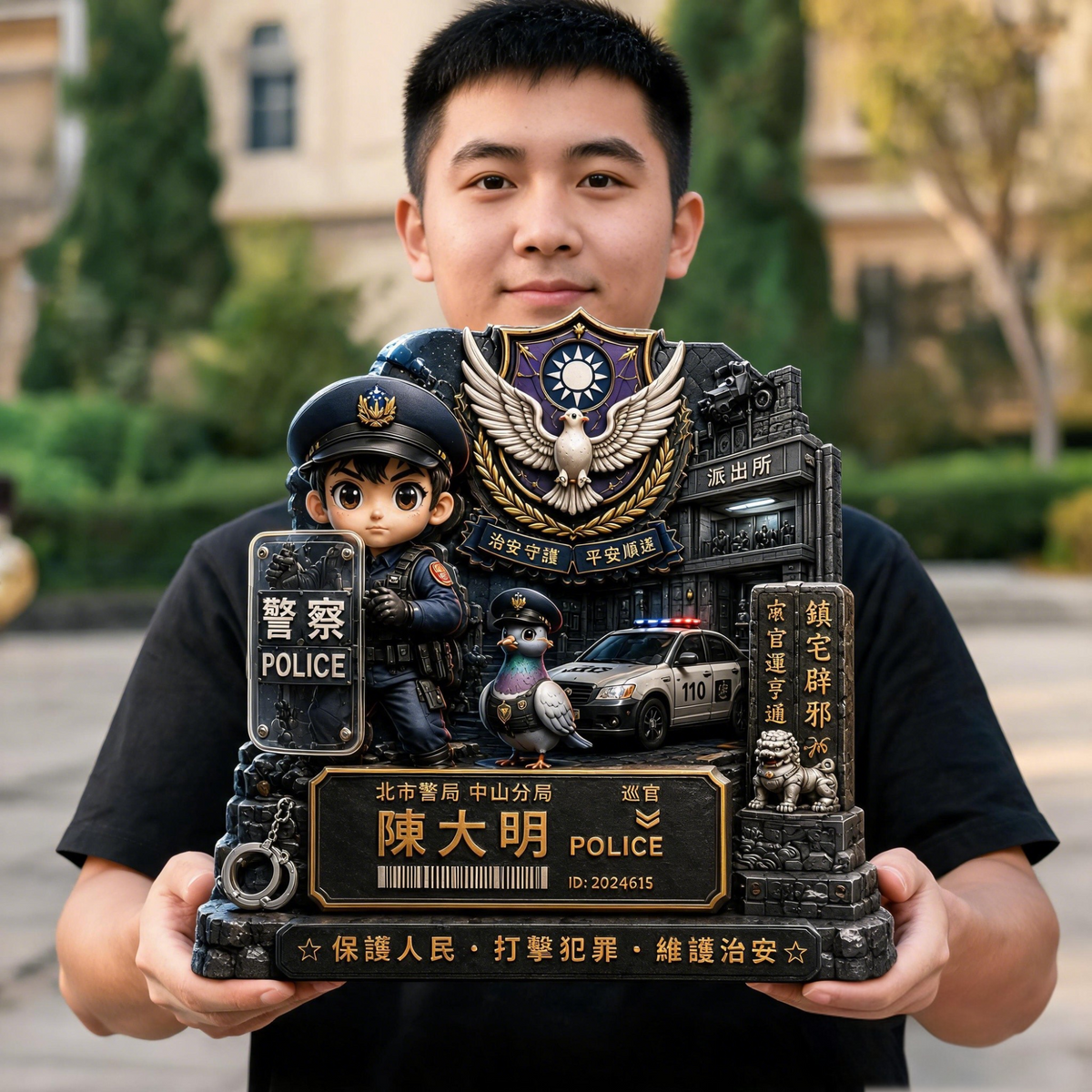 台灣警察客製化禮物｜3D 壓克力裝備櫃擺件｜姓名・警局・警號專屬客製
