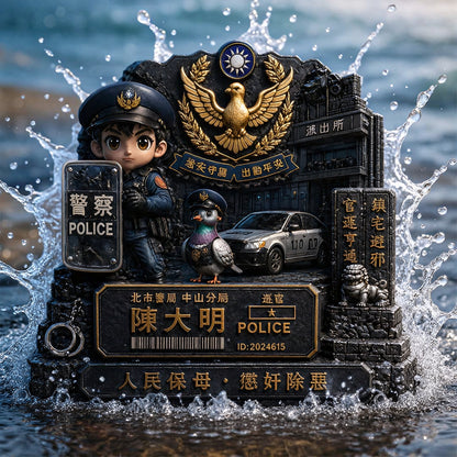 台灣警察客製化禮物｜3D 壓克力裝備櫃擺件｜姓名・警局・警號專屬客製