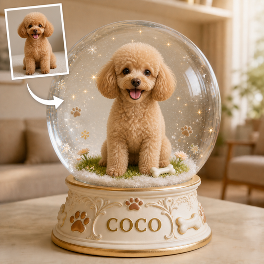 客製化貴賓犬肖像水晶球｜COCO｜照片轉換示意