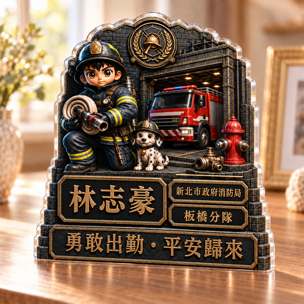 消防員款壓克力擺件正面實物展示